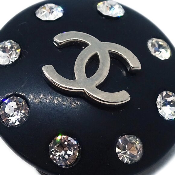 Chanel Button Earrings Clip-On Rhinestone Black - Picture 2 of 4